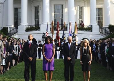 A moment of silence and reflection on the White House lawn.