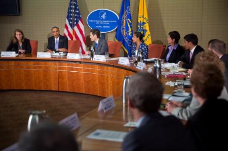 President Obama meeting with Centres for Disease Control and Prevention staff in Atlanta, Georgia.