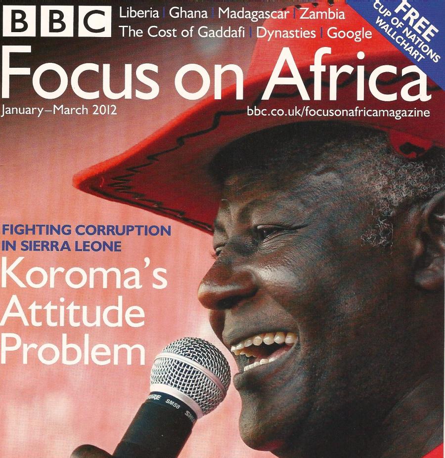 Ernest Bai Korma on the fron page of the BBC's Focus on Africa magazine