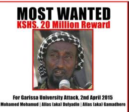 The reward poster for the man who's alleged to have masterminded the attack.