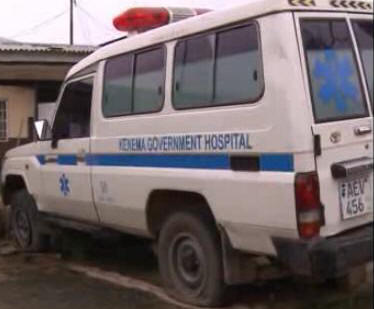 An ambulance at the Kenema Government Hospital - its condition reflects the country's health delivery system. The once flashing lights at the top shows it could have been bought for such a purpose and could have been part of a package of a deal for police vehicles.