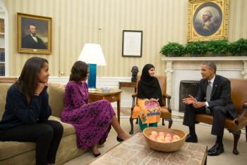 Malala with President Barack Obama and two family members.